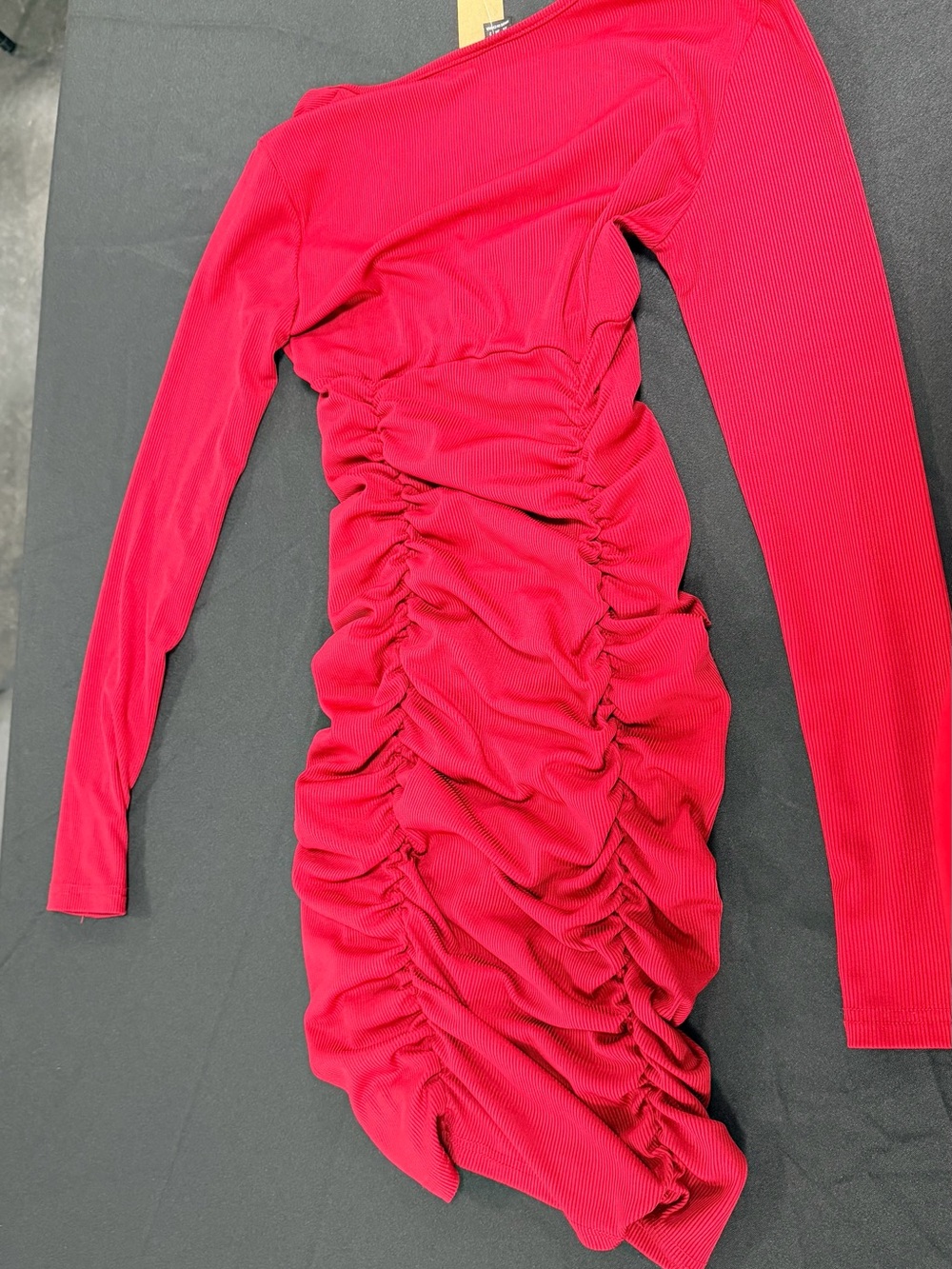 SHEIN Ruched Long-Sleeve Midi Dress in Hot Pink